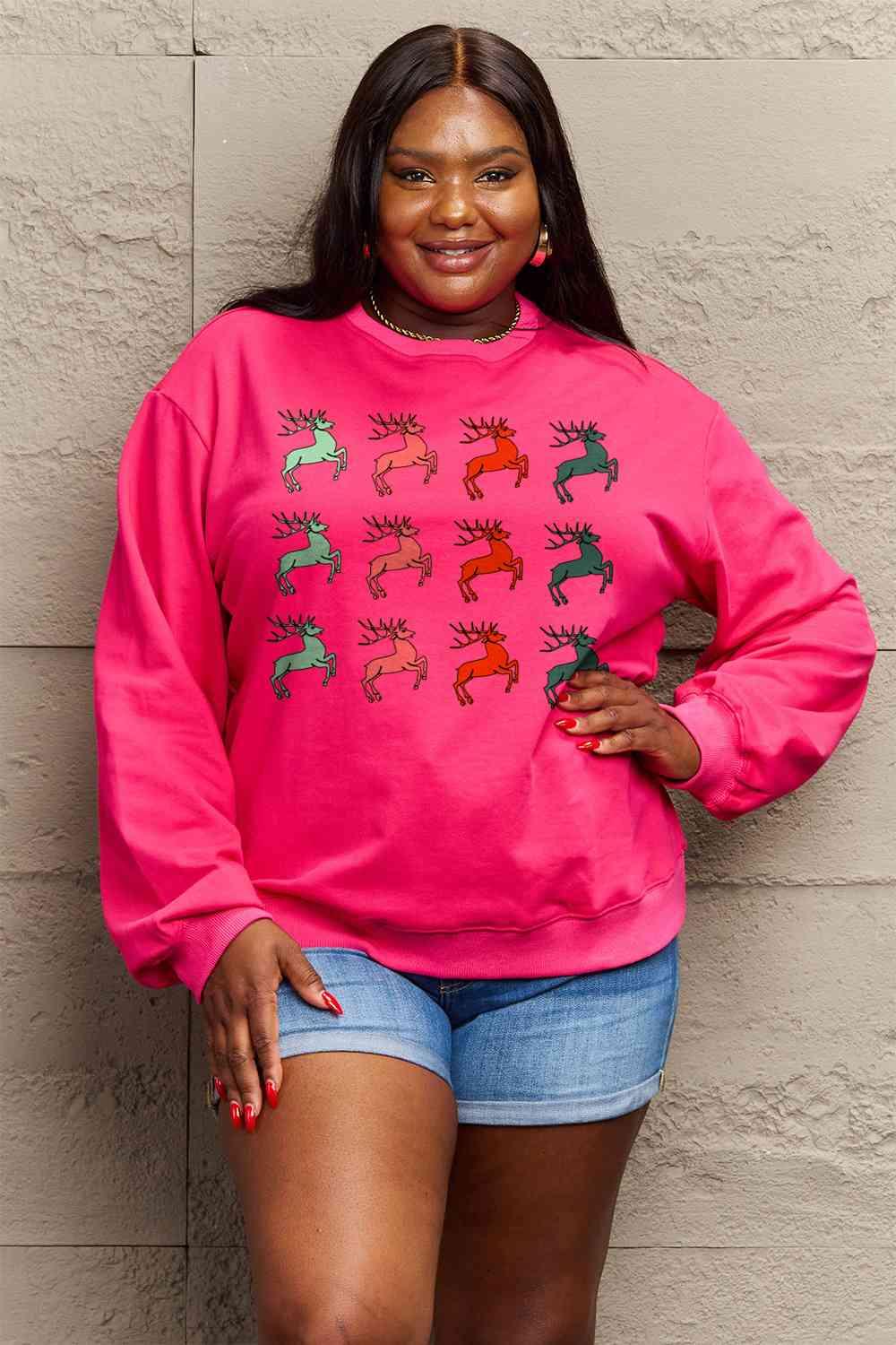 Full Size Reindeer Graphic Sweatshirt - Olive Ave