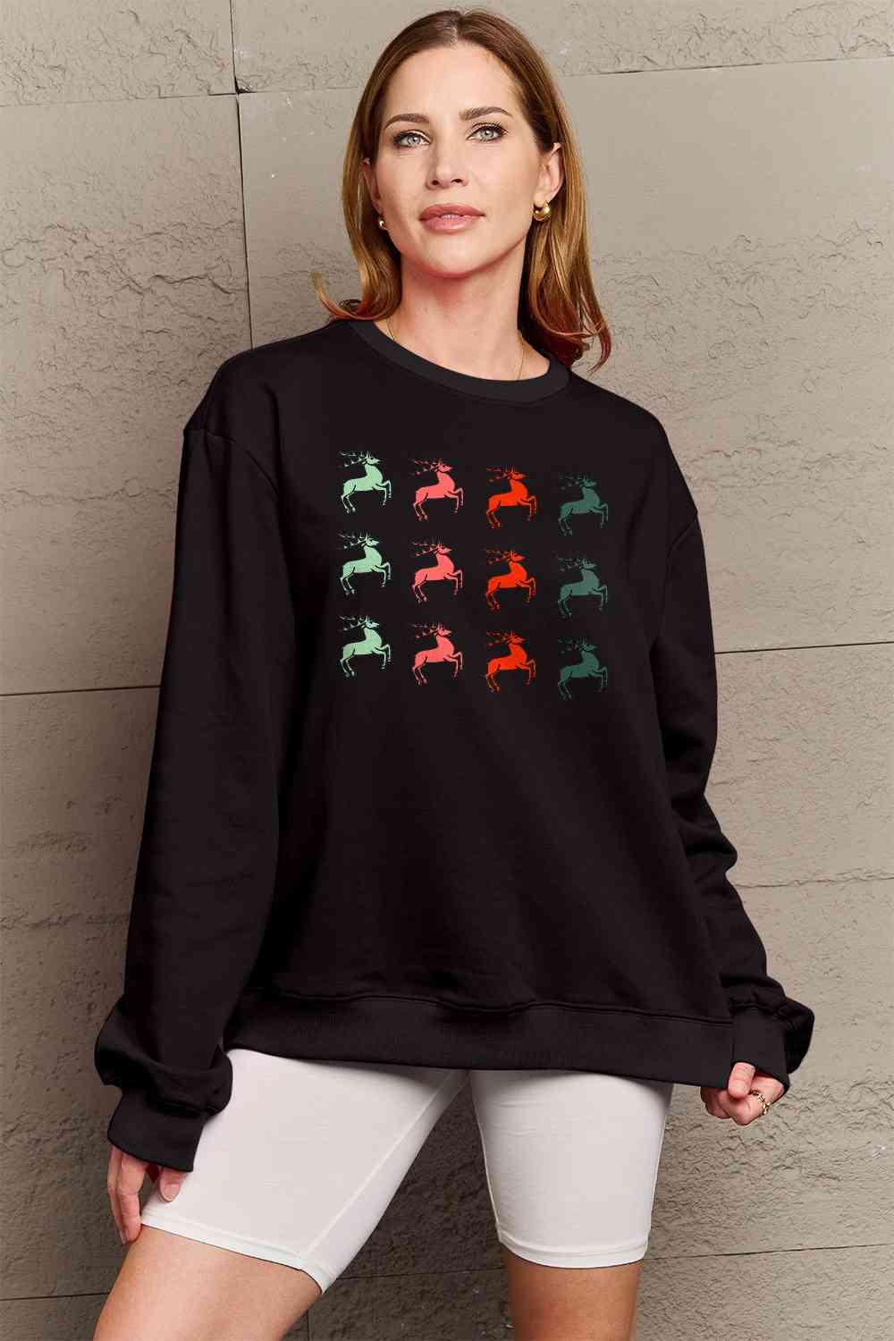 Full Size Reindeer Graphic Sweatshirt - Olive Ave