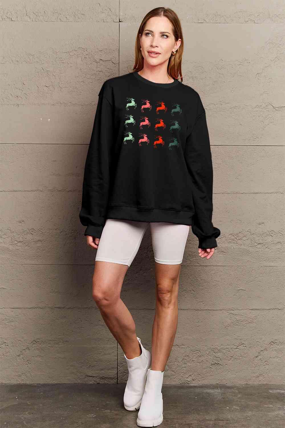 Full Size Reindeer Graphic Sweatshirt - Olive Ave