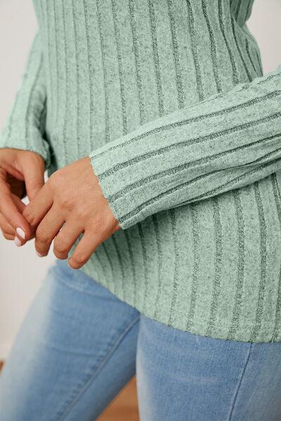 Full Size Ribbed V-Neck Long Sleeve Top in 5 Colors - Olive Ave