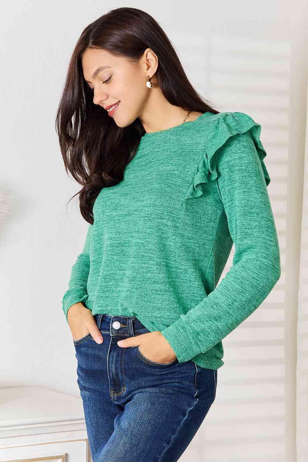 Full Size Selene Ruffle Shoulder Top - Olive Ave