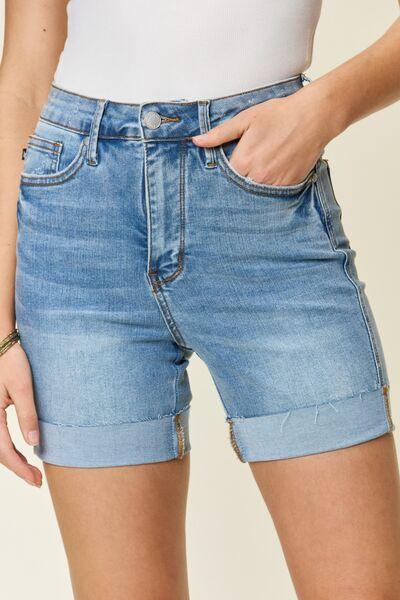 Full Size Tummy Control High Waist Denim Shorts - Olive Ave