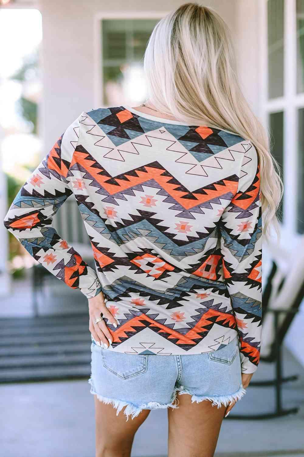 Geometric V-Neck T-Shirt - Olive Ave