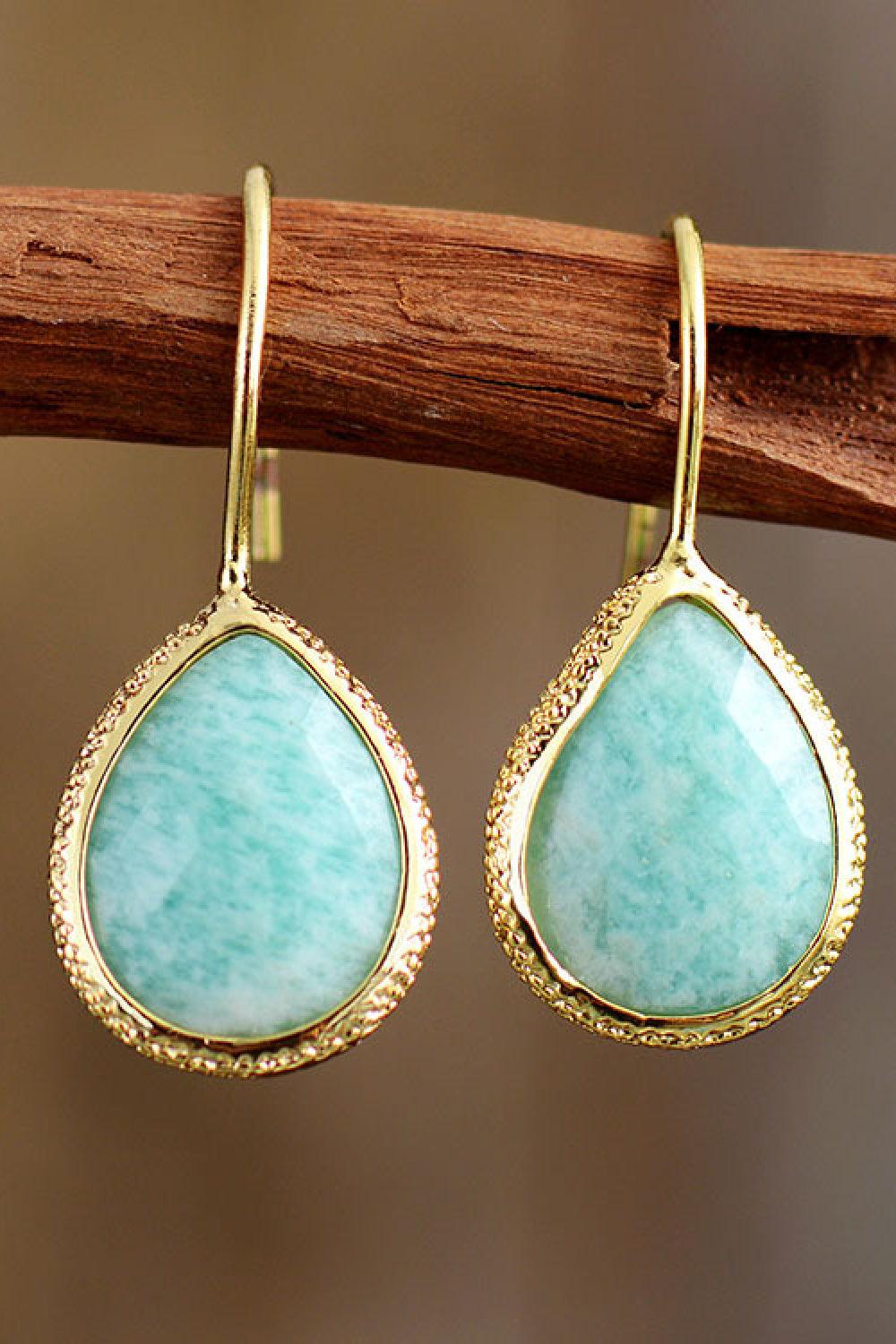 Handmade Natural Stone Teardrop Earrings - Olive Ave