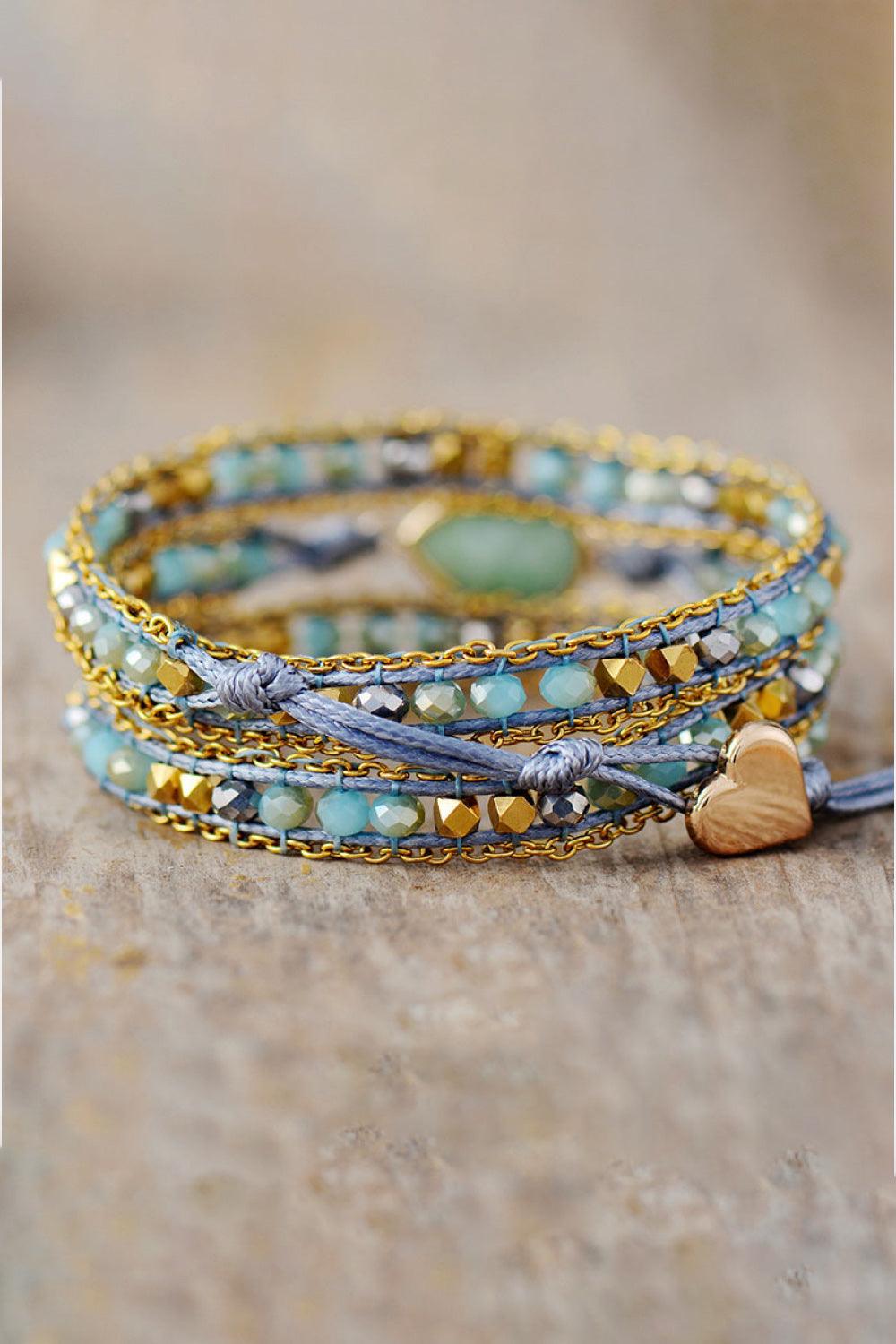 Handmade Teardrop Triple Layer Beaded Bracelet - Olive Ave
