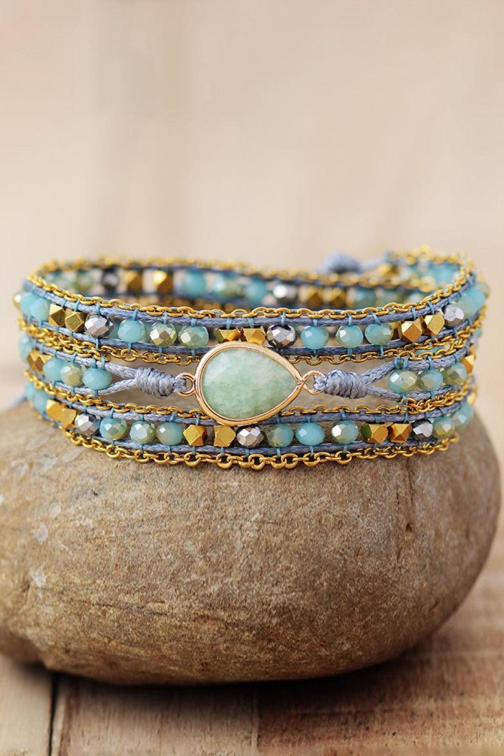 Handmade Teardrop Triple Layer Beaded Bracelet - Olive Ave