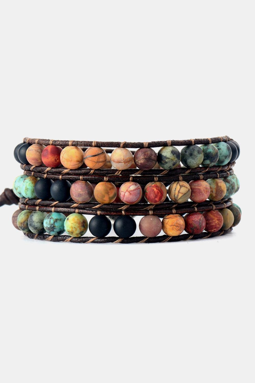 Handmade Triple Layer Beaded Agate Bracelet - Olive Ave