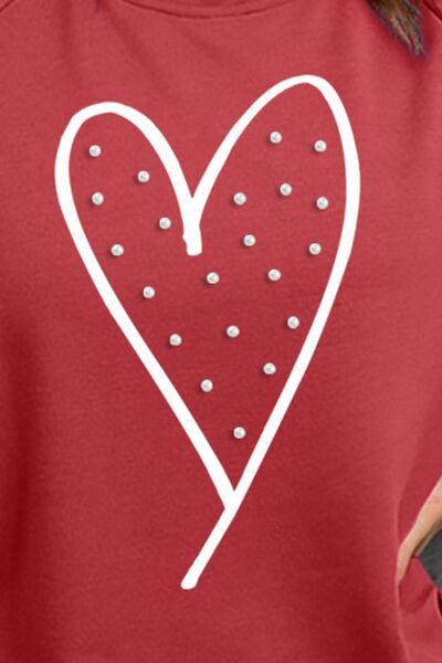 Heart Pearl Detail Sweatshirt - Olive Ave