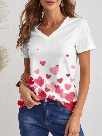 Heart V-Neck Short Sleeve T-Shirt - Olive Ave