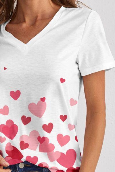 Heart V-Neck Short Sleeve T-Shirt - Olive Ave