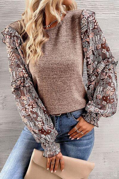 Heathered Floral Frill Blouse - Olive Ave