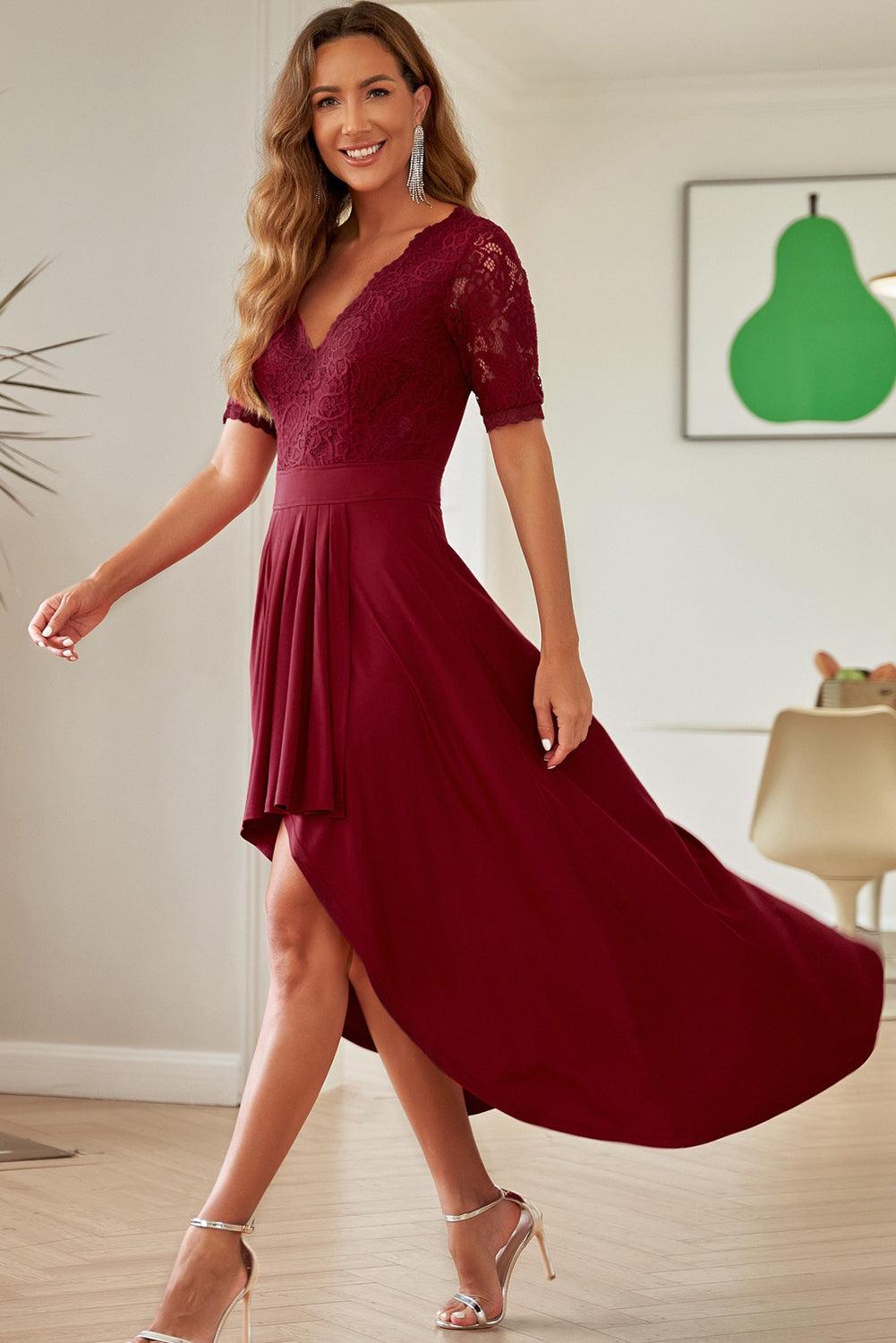 Lace Cutout V-Neck Dress in 2 Colors - Olive Ave