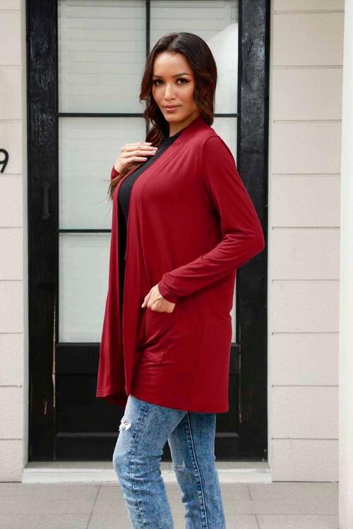 Livy Full Size Open Front Cardigan with Pockets - Olive Ave