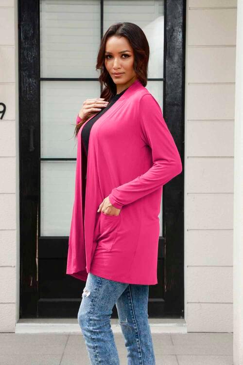 Livy Full Size Open Front Cardigan with Pockets - Olive Ave