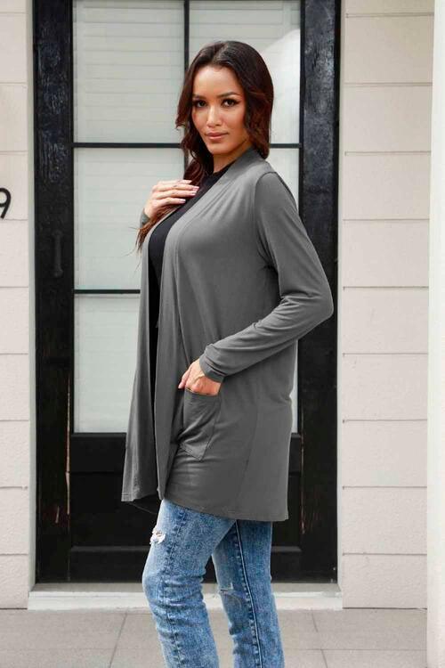 Livy Full Size Open Front Cardigan with Pockets - Olive Ave
