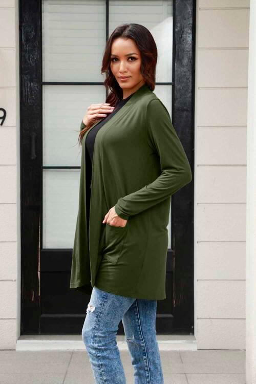 Livy Full Size Open Front Cardigan with Pockets - Olive Ave