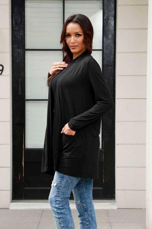 Livy Full Size Open Front Cardigan with Pockets - Olive Ave