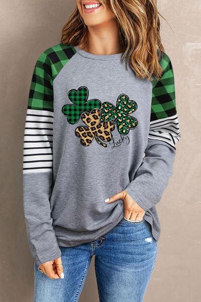 Lucky Clover Raglan Sleeve Top - Olive Ave
