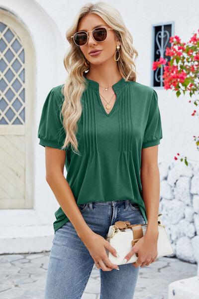 Notched Short Sleeve Top in 5 Colors - Olive Ave