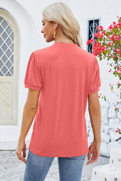 Notched Short Sleeve Top in 5 Colors - Olive Ave