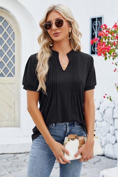 Notched Short Sleeve Top in 5 Colors - Olive Ave