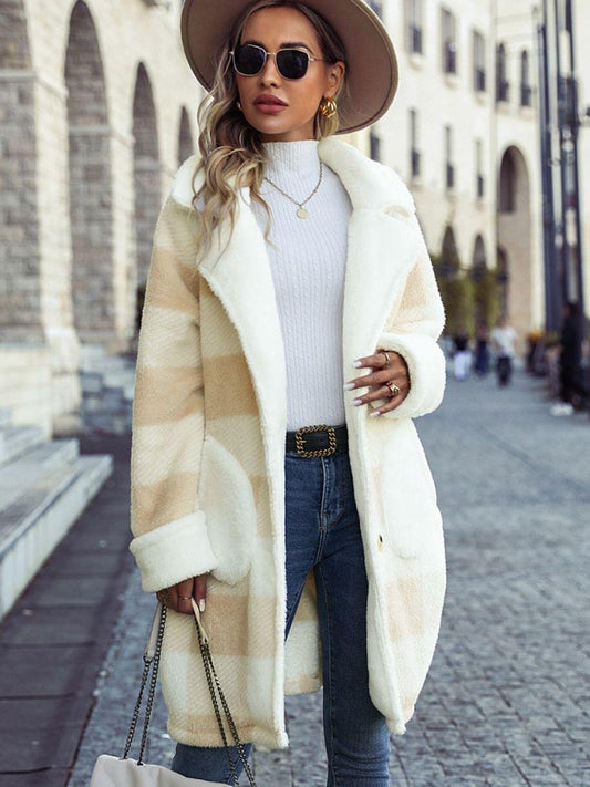 Plaid Button Down Coat with Pockets - Olive Ave
