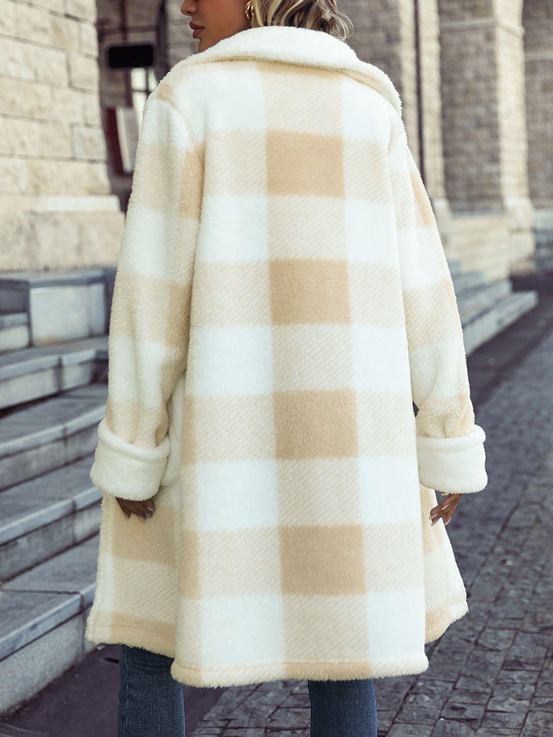 Plaid Button Down Coat with Pockets - Olive Ave