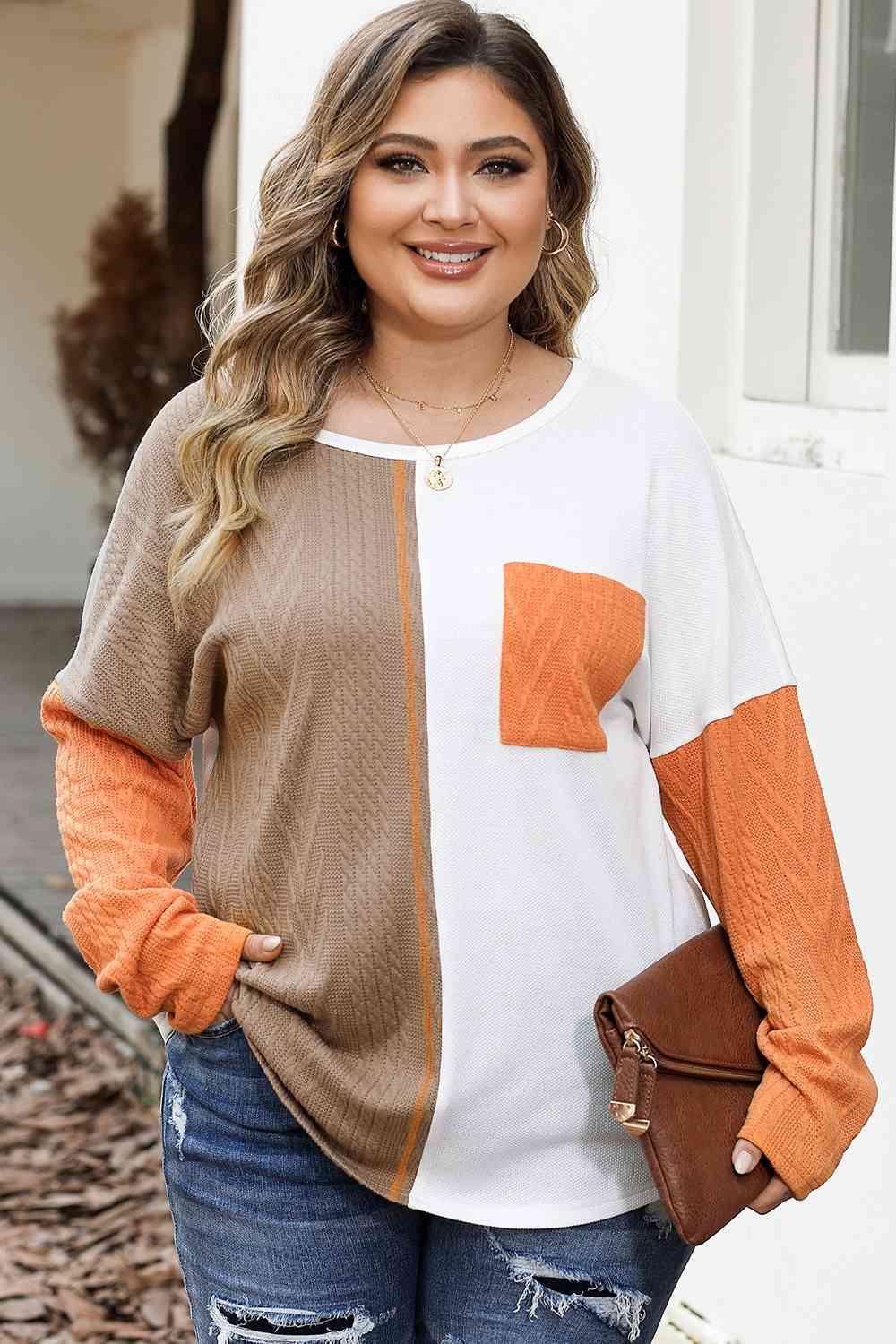 Plus Size Color Block Blouse - Olive Ave