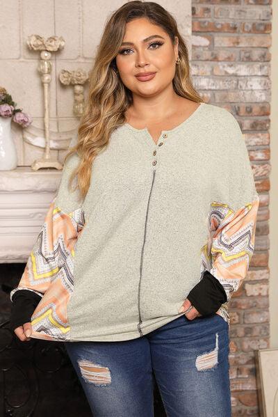 Plus Size Exposed Seam Print T-Shirt - Olive Ave