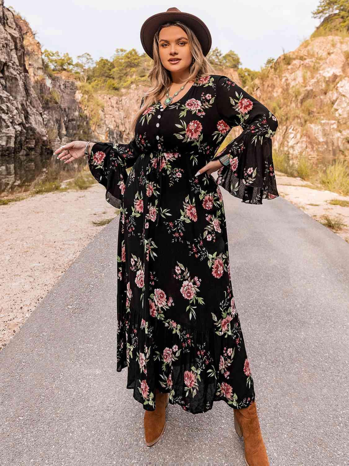 Plus Size Floral Boho Dress - Olive Ave