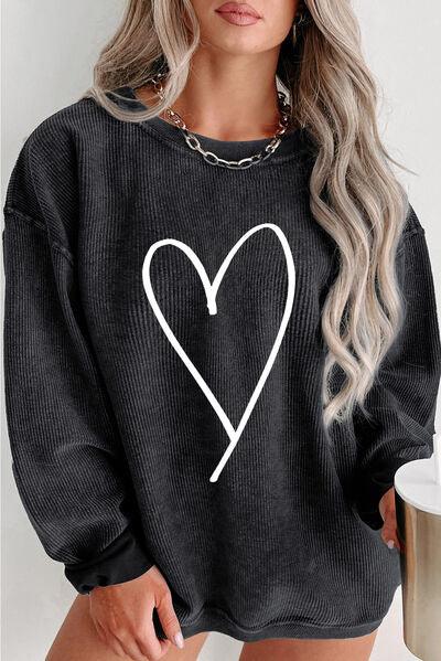 Plus Size Heart Ribbed Sweatshirt - Olive Ave