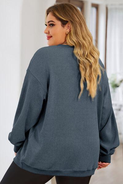 Plus Size Heart Ribbed Sweatshirt - Olive Ave