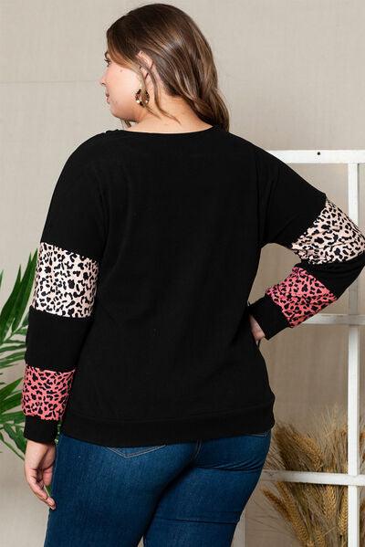 Plus Size Leopard Long Sleeve Top - Olive Ave