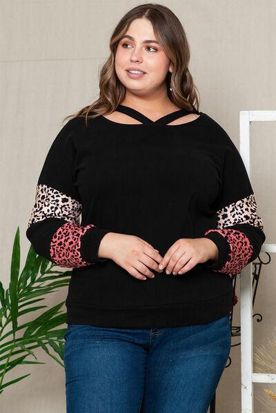 Plus Size Leopard Long Sleeve Top - Olive Ave