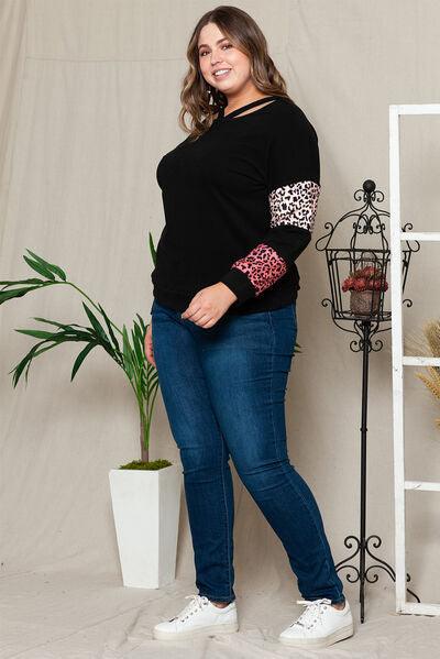 Plus Size Leopard Long Sleeve Top - Olive Ave