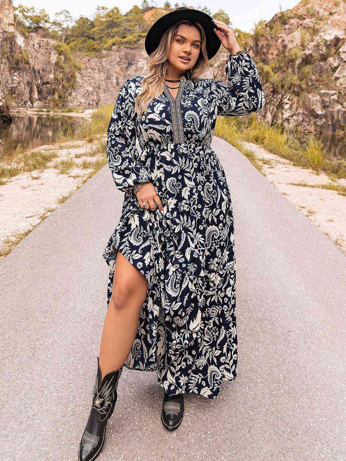 Plus Size Long Sleeve Maxi Dress - Olive Ave