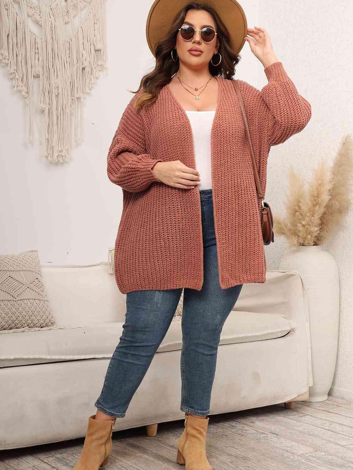 Plus Size Open Front Knit Cardigan in 4 Colors - Olive Ave