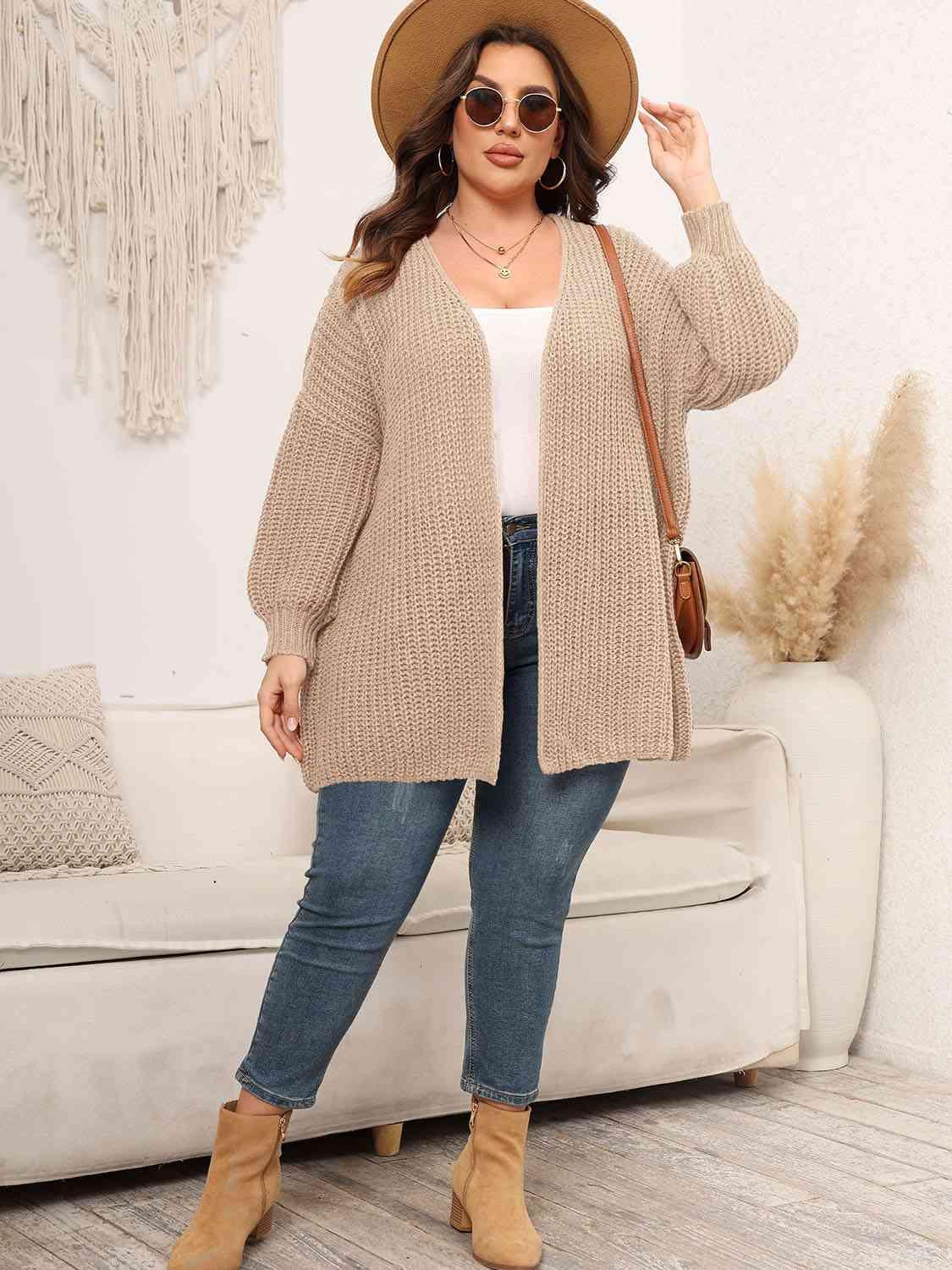 Plus Size Open Front Knit Cardigan in 4 Colors - Olive Ave