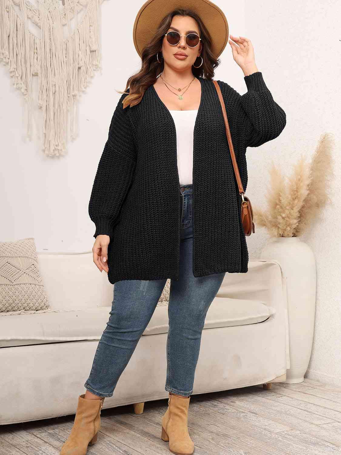Plus Size Open Front Knit Cardigan in 4 Colors - Olive Ave