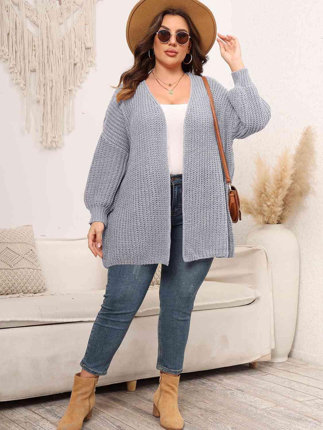 Plus Size Open Front Knit Cardigan in 4 Colors - Olive Ave