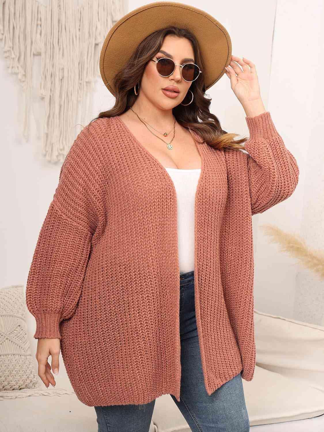 Plus Size Open Front Knit Cardigan in 4 Colors - Olive Ave