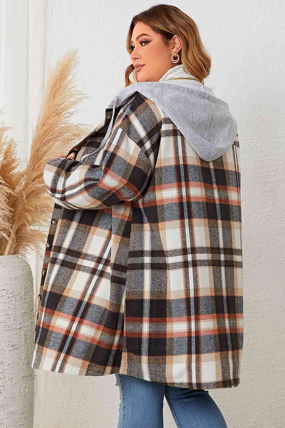 Plus Size Plaid Hooded Coat - Olive Ave