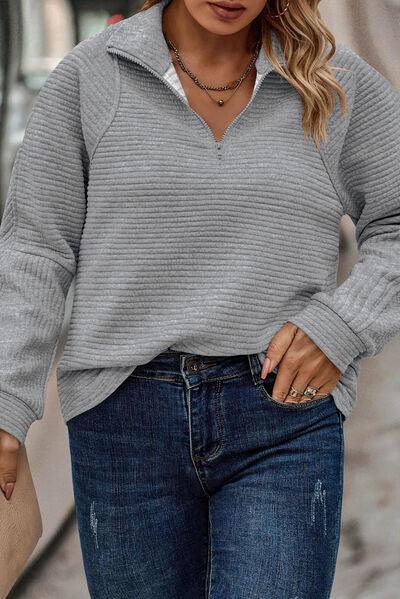 Plus Size Quarter Zip Long Sleeve Top - Olive Ave
