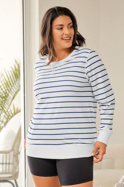 Plus Size Striped Long Sleeve T-Shirt - Olive Ave