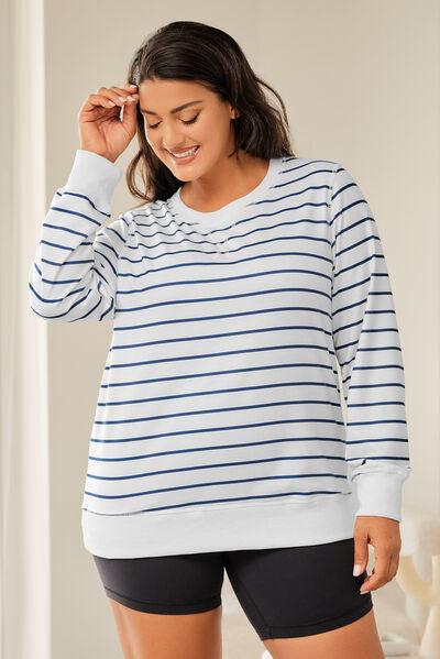 Plus Size Striped Long Sleeve T-Shirt - Olive Ave