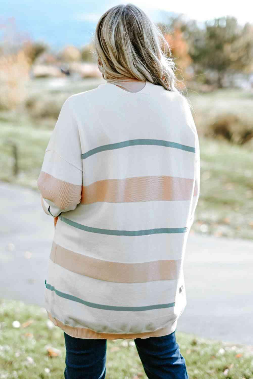 Plus Size Striped Open Front Cardigan - Olive Ave
