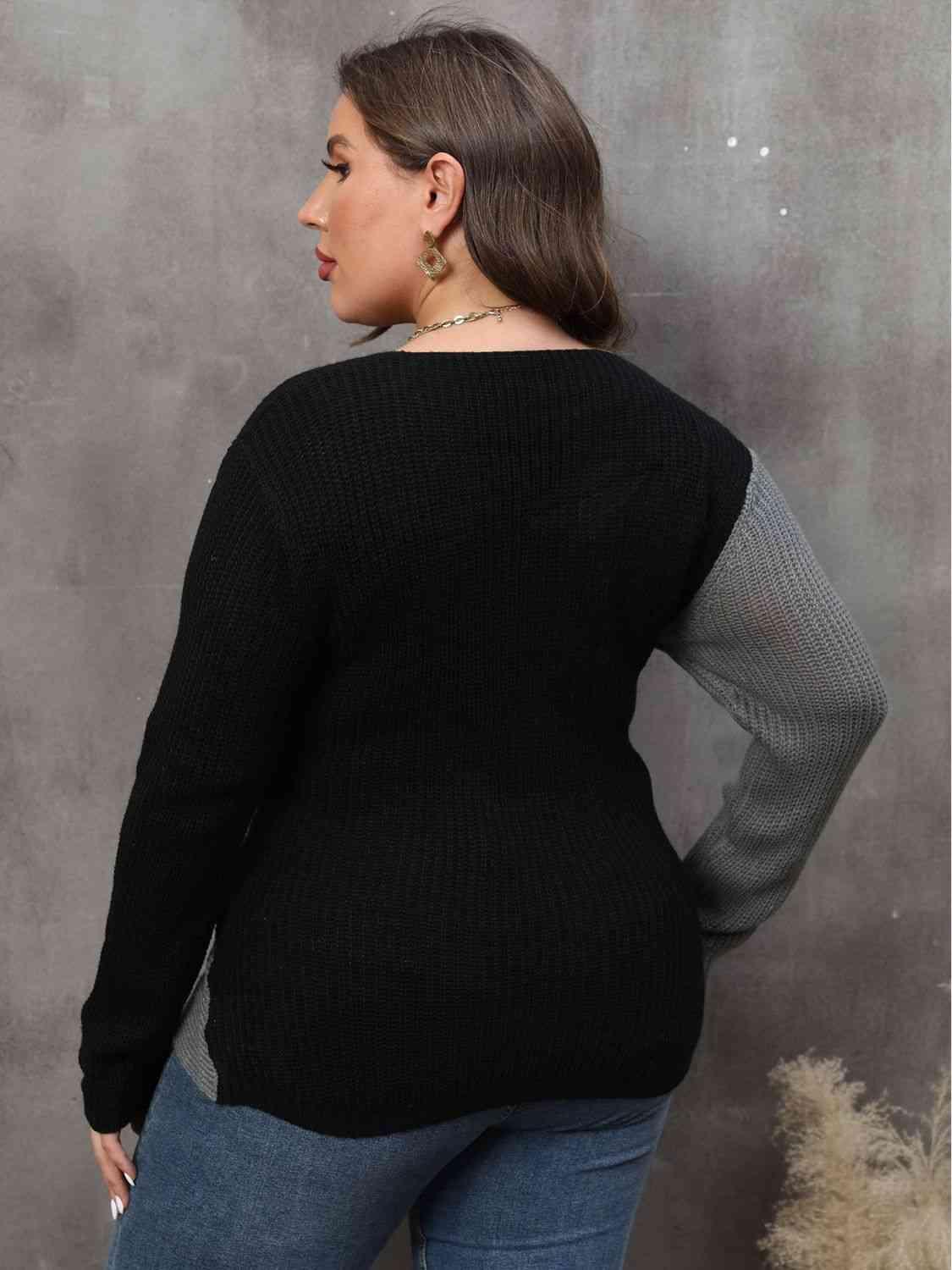 Plus Size Two-Tone Surplice Sweater - Olive Ave