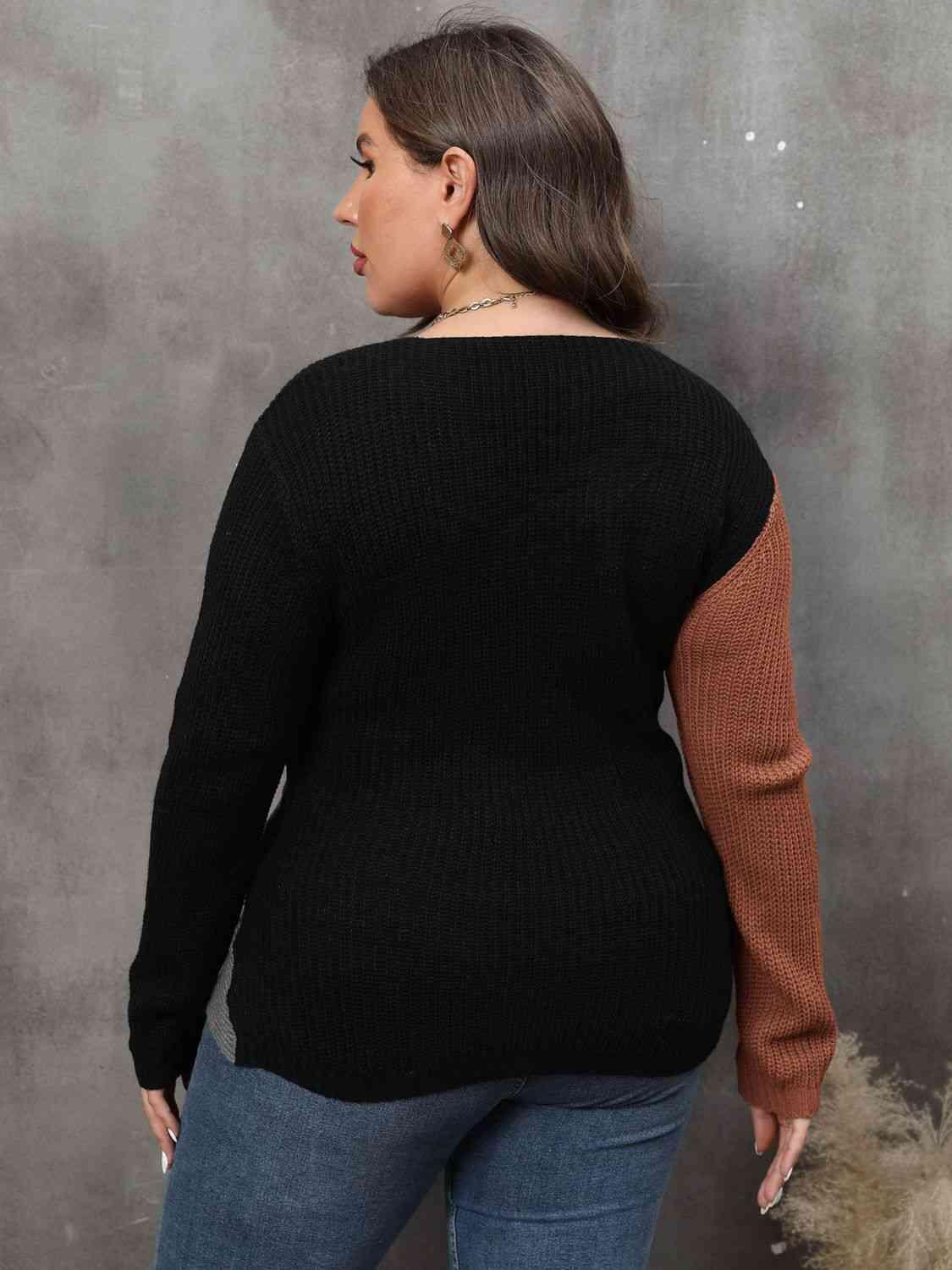 Plus Size Two-Tone Surplice Sweater - Olive Ave