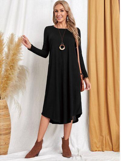 Pocketed Long Sleeve Tee Dress in 6 Colors - Olive Ave