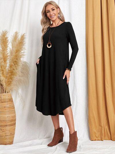 Pocketed Long Sleeve Tee Dress in 6 Colors - Olive Ave